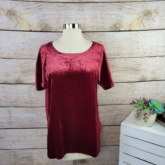 Lucky Brand‎ Womens Velvet Contrast Short Sleeve Red T-shirt Top Size Small - Picture 1 of 8